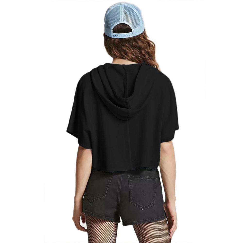 Girl Summer T-shirt Short Sleeve Sexy Hat Short Top Hoodies Size M - Black