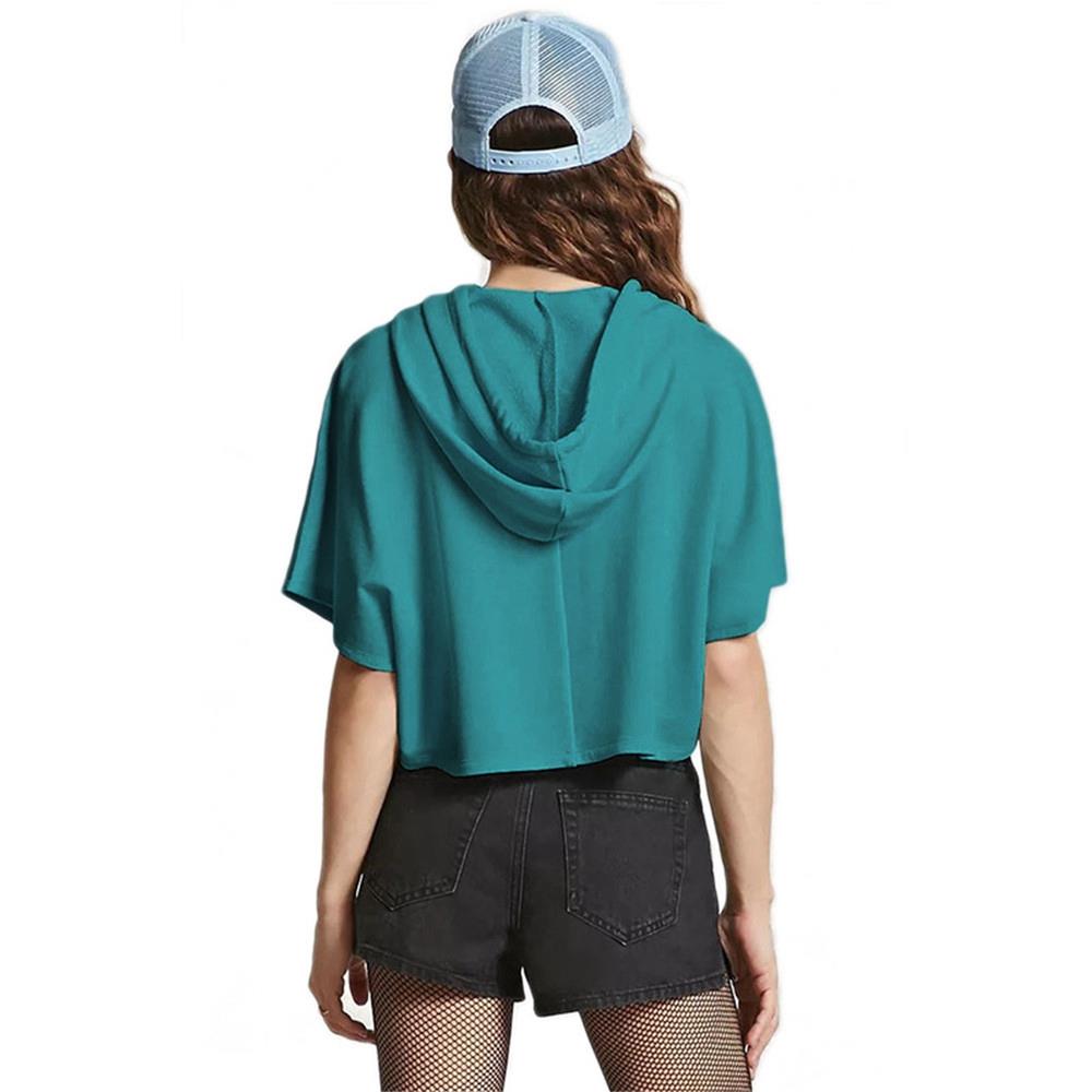 Girl Summer T-shirt Short Sleeve Sexy Hat Short Top Hoodies Size M - Lake Blue