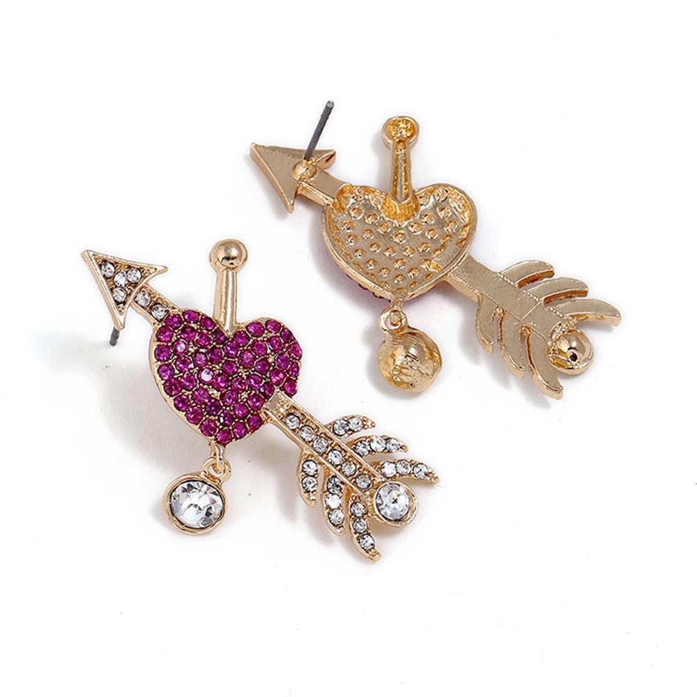 Women's Fashion Beautiful Stylish Jewelry Earrings Simple Exaggerated Heart Shaped Diamond Arrow Earrings Set - Gold