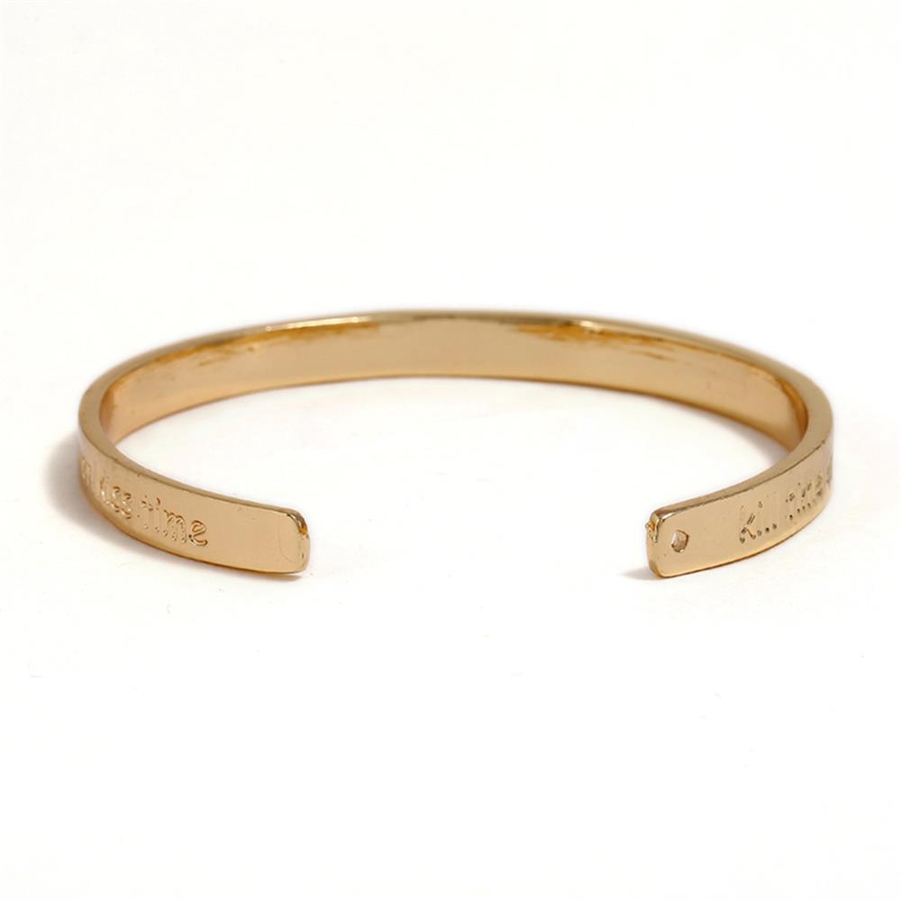 Women's Fashion Beautiful Stylish Simple Style Diamond Encrusted Open Hand Jewelry Bracelet - Gold