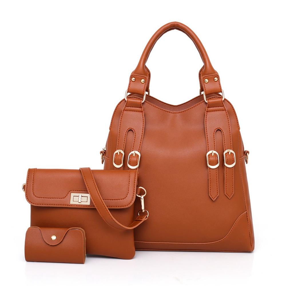 Fashion Toet Purse Satchel Bag PU Leather Women's Handbags - Brown
