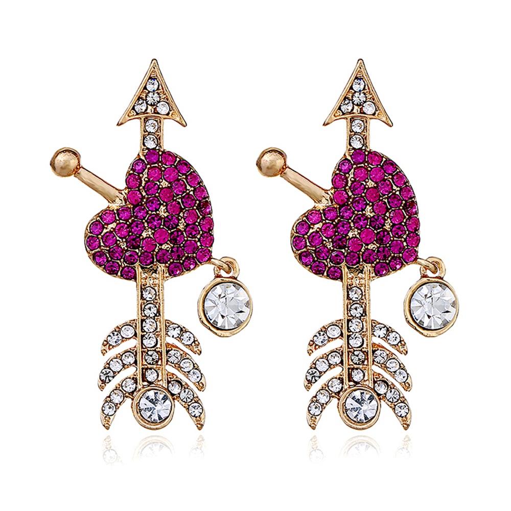 Women's Fashion Beautiful Stylish Jewelry Earrings Simple Exaggerated Heart Shaped Diamond Arrow Earrings Set - Gold