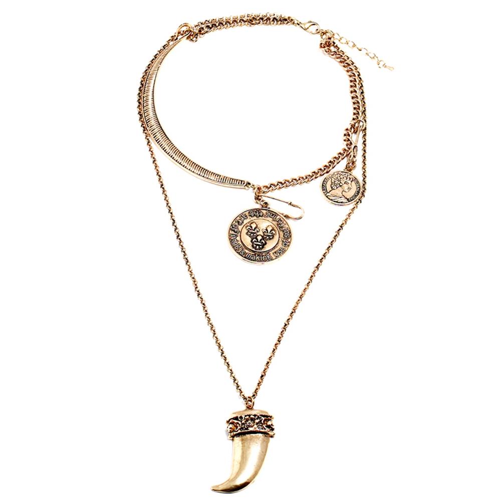 Female Stylish jewelry Wolf Teeth Shape Necklace for Women Pendant - Gold