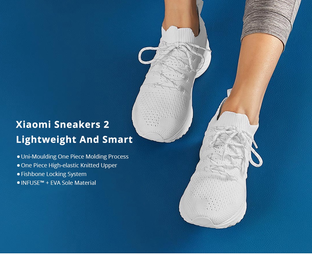 Xiaomi Mijia Sneakers 2 One Piece High Elastic Knitted Upper Fishbone Bionic Structure - White / Size 36 (Woman)
