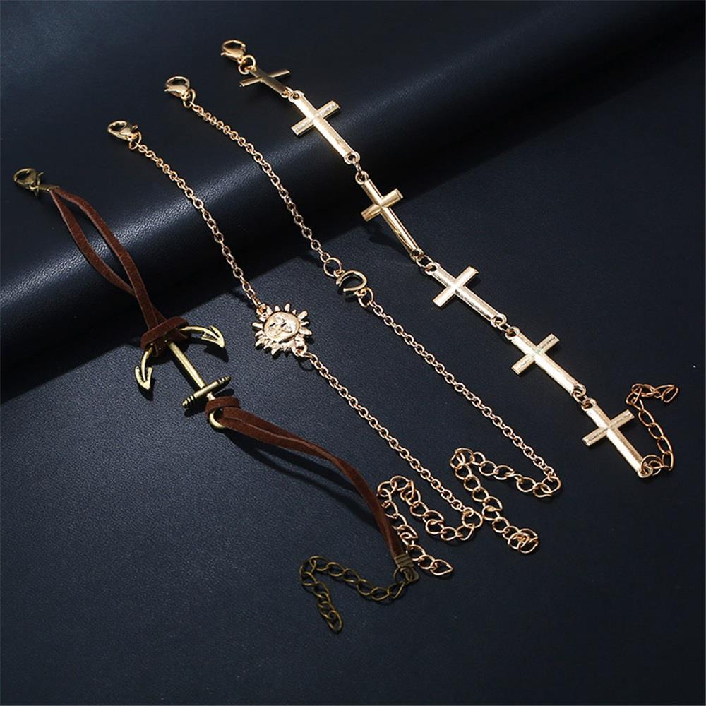 Women's Fashion Beautiful Stylish Combination Of Sun And Cross Anchor Hand Jewelry Bracelet Suit - Gold