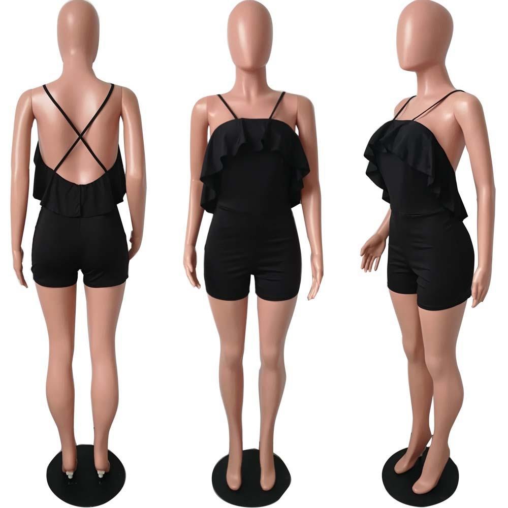Women Tight Suspenders Strapless Dress Bodysuit for Evening Party Night Club Size L-Black