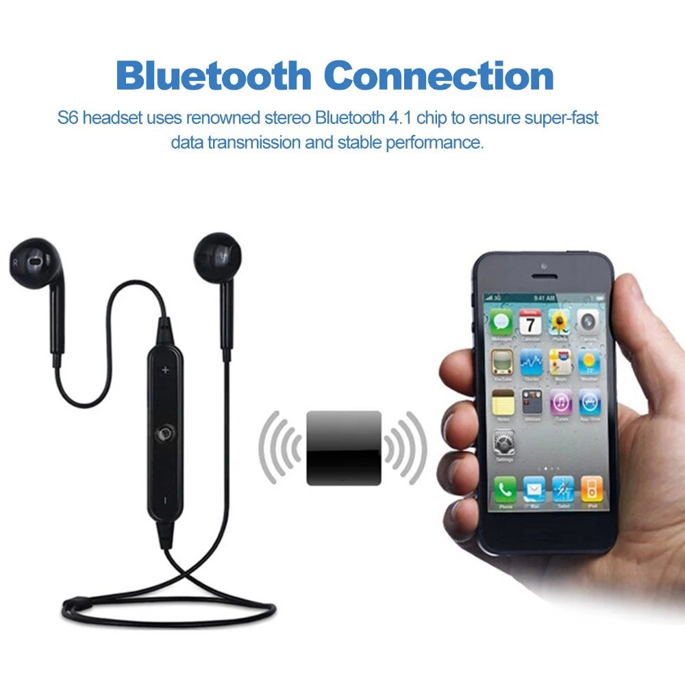 S6 BT 4.1 Stereo Headphone Built-in Microphone Volume Control - Black