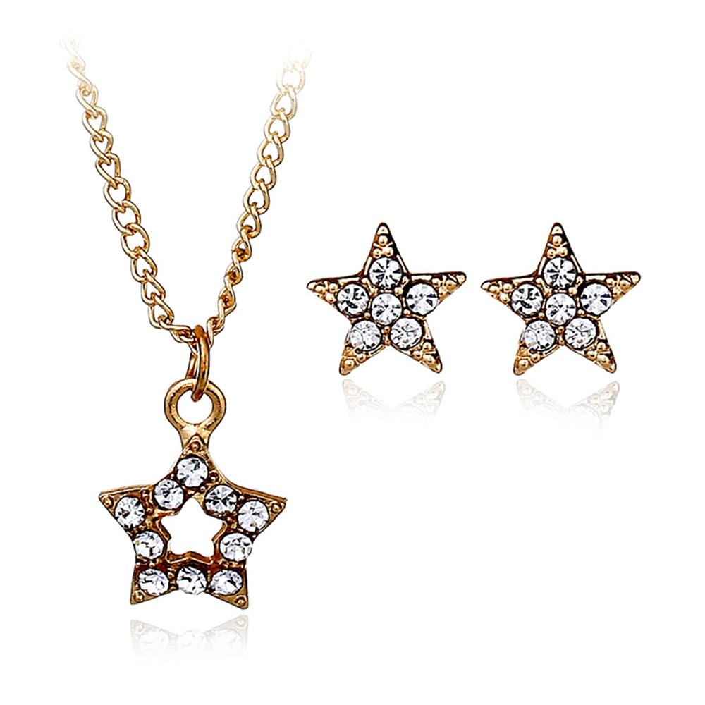 Female Stylish jewelry Star Shape Earrings for Women Pendant Set - Gold