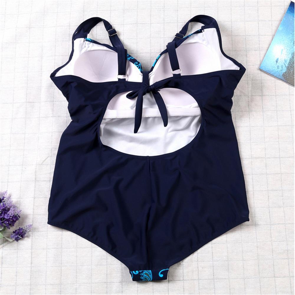 Women Sexy Fashion Comfortable Swimwear Big Size Swimsuit Plus Size 2XL - Dark Blue+White