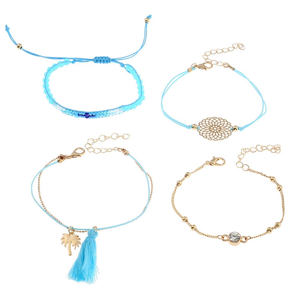 Women's Fashion Beautiful Stylish Jewelry Candy Alloy Leaves Fringed With Diamonds Bracelets - Sky Blue