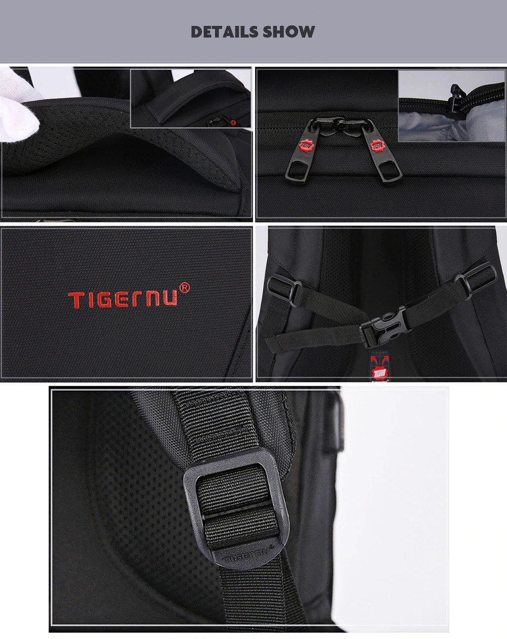 Tigernu B3220 25L Large Capacity Business Laptop Backpack Waterproof And Anti-theft With USB Charging Port For 15 Inch Laptop - Black