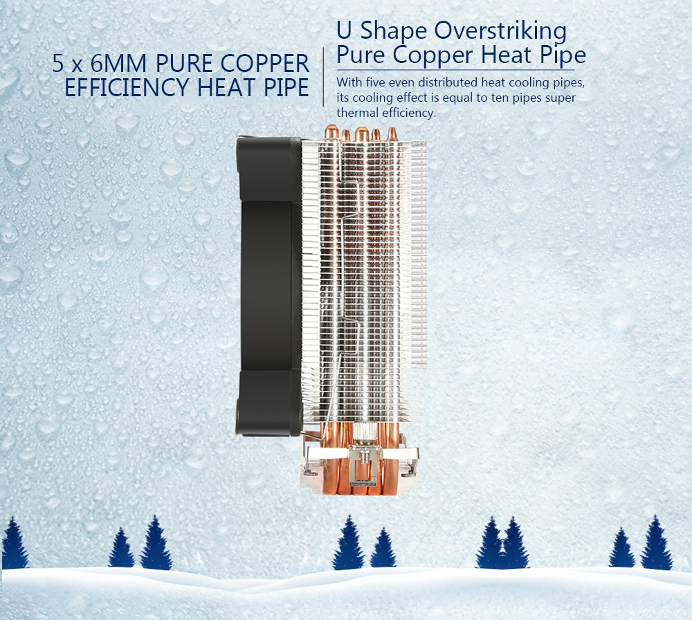 Segotep Frozen Tower T5 CPU Radiator 5 Direct Contact Heat Pipe PWM Temperature Control With LED light 7 High Strength Fans - Black