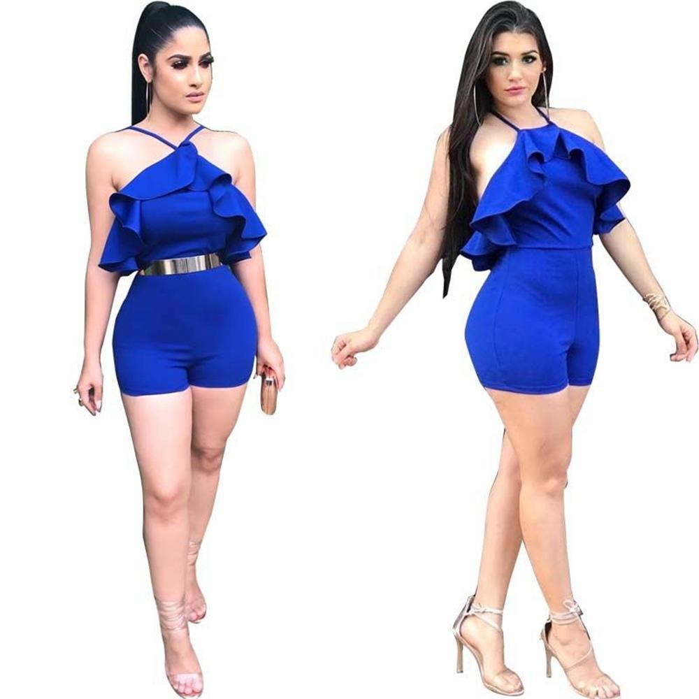 Women Tight Suspenders Strapless Dress Bodysuit for Evening Party Night Club Size XL-Blue