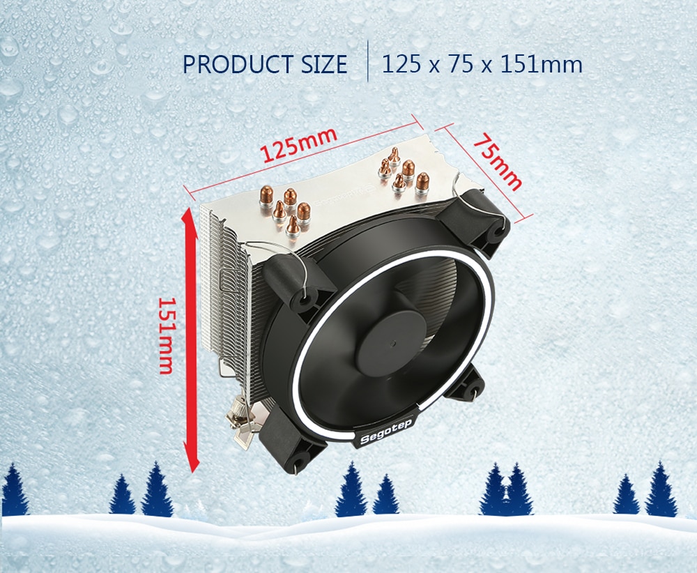 Segotep Frozen Tower T5 CPU Radiator 5 Direct Contact Heat Pipe PWM Temperature Control With LED light 7 High Strength Fans - Black