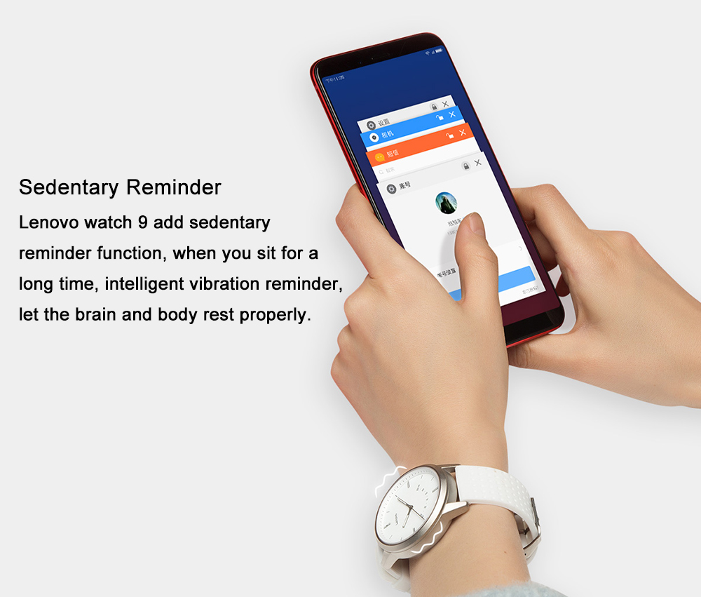 Lenovo Watch 9 Quartz Smartwatch 5ATM Water Resistant Bluetooth 5.0 Heart Rate Monitor Message Reminder - White