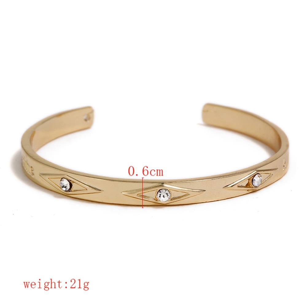 Women's Fashion Beautiful Stylish Simple Style Diamond Encrusted Open Hand Jewelry Bracelet - Gold