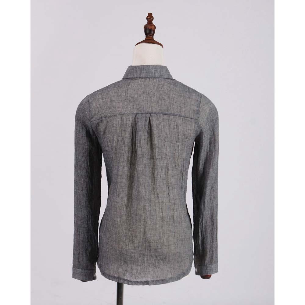 New Fashion Women Cotton Long Sleeved Solid Casual Loose Shirt Size M - Gray