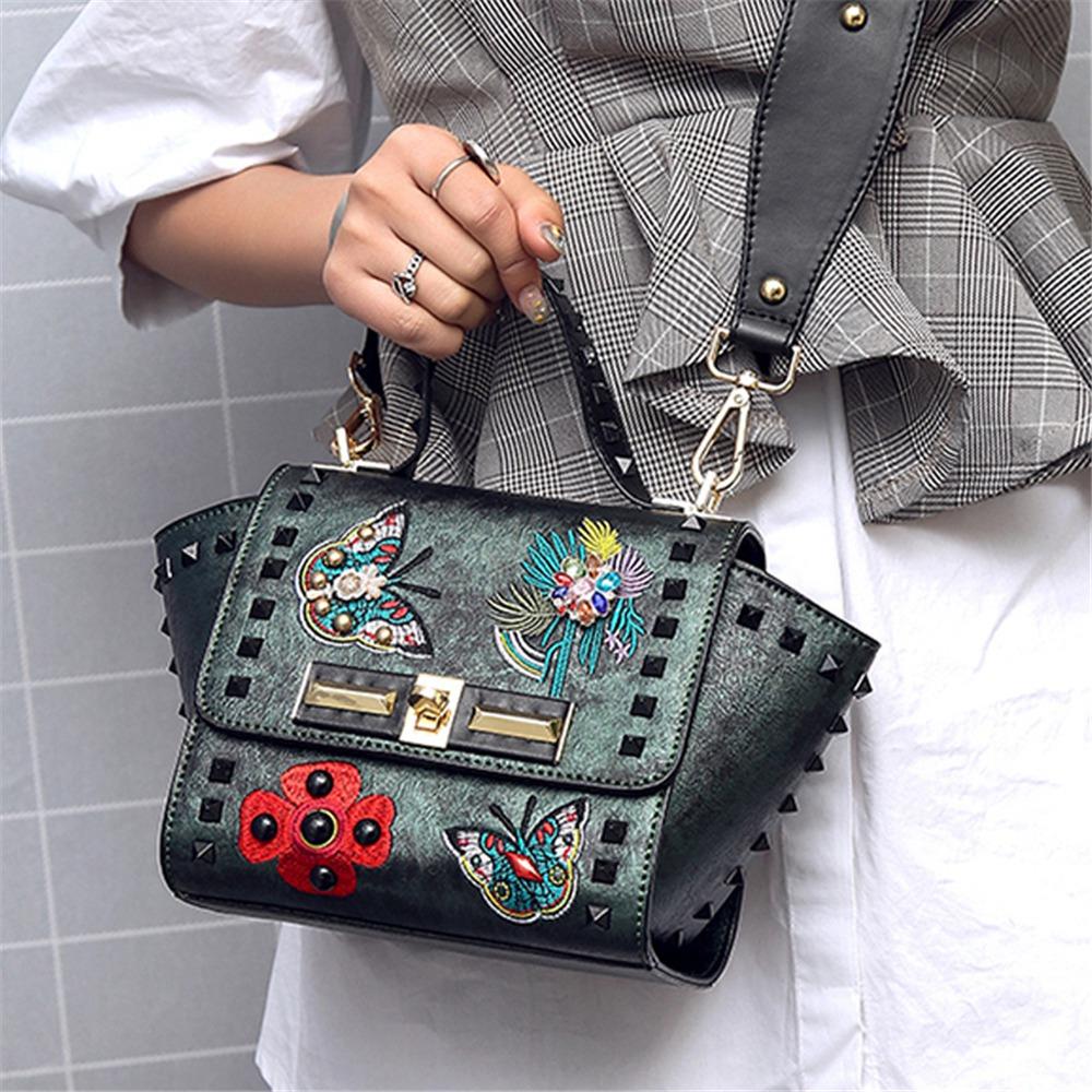Fashion Tote Satchel Bag PU Leather Bag Women's Handbag Crossbody Bag-Green