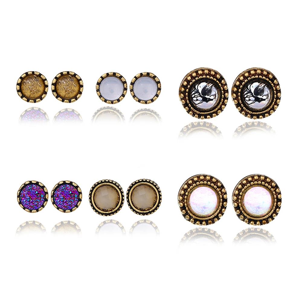 Women's Fashion Beautiful Stylish Jewelry Earrings Retro Minimalist Studded Opal Earrings Set - Gold