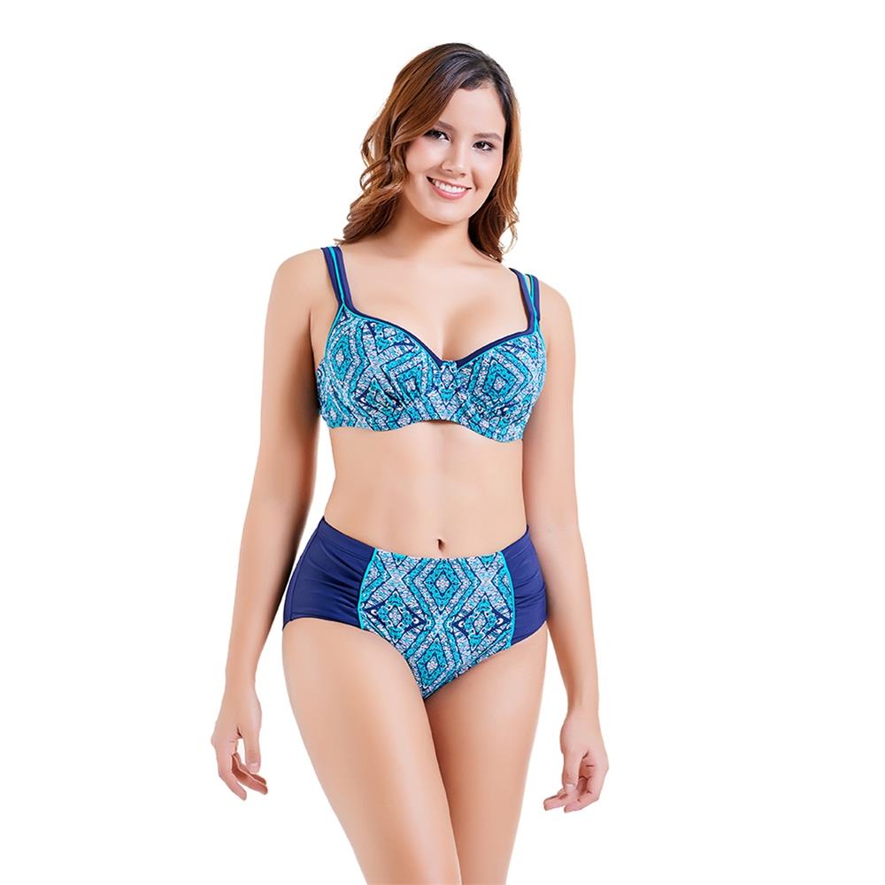 Women's Sexy Fashion Comfortable Swimwear Big Size Swimsuit High Waist Bikini Plus Size XXL - Lake Green