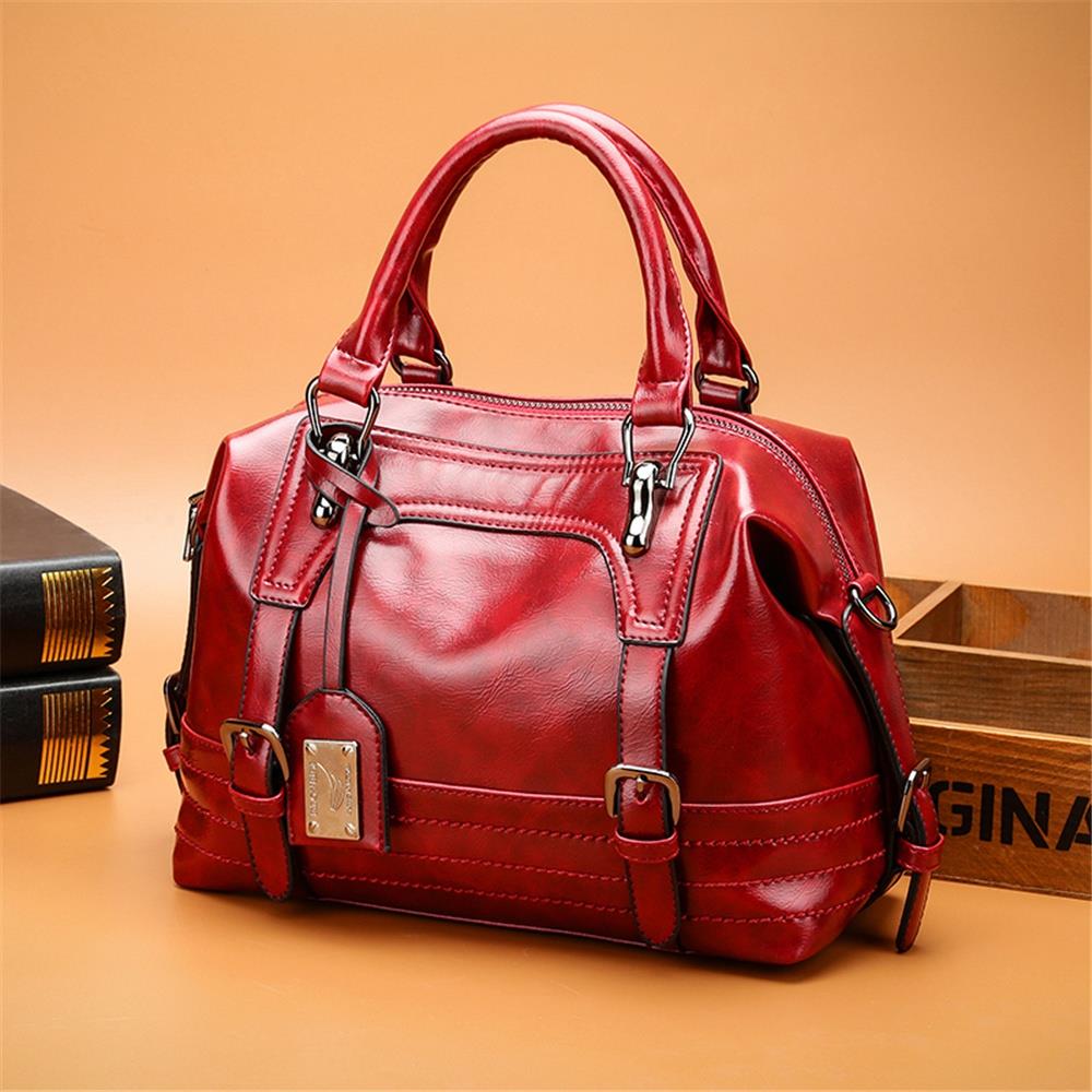 Fashion Tote Purse Satchel Bag PU Leather Bag Women's Handbag-Red