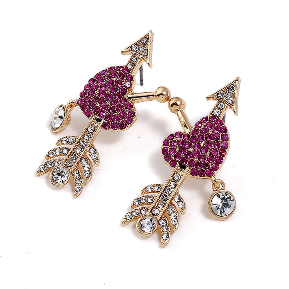 Women's Fashion Beautiful Stylish Jewelry Earrings Simple Exaggerated Heart Shaped Diamond Arrow Earrings Set - Gold