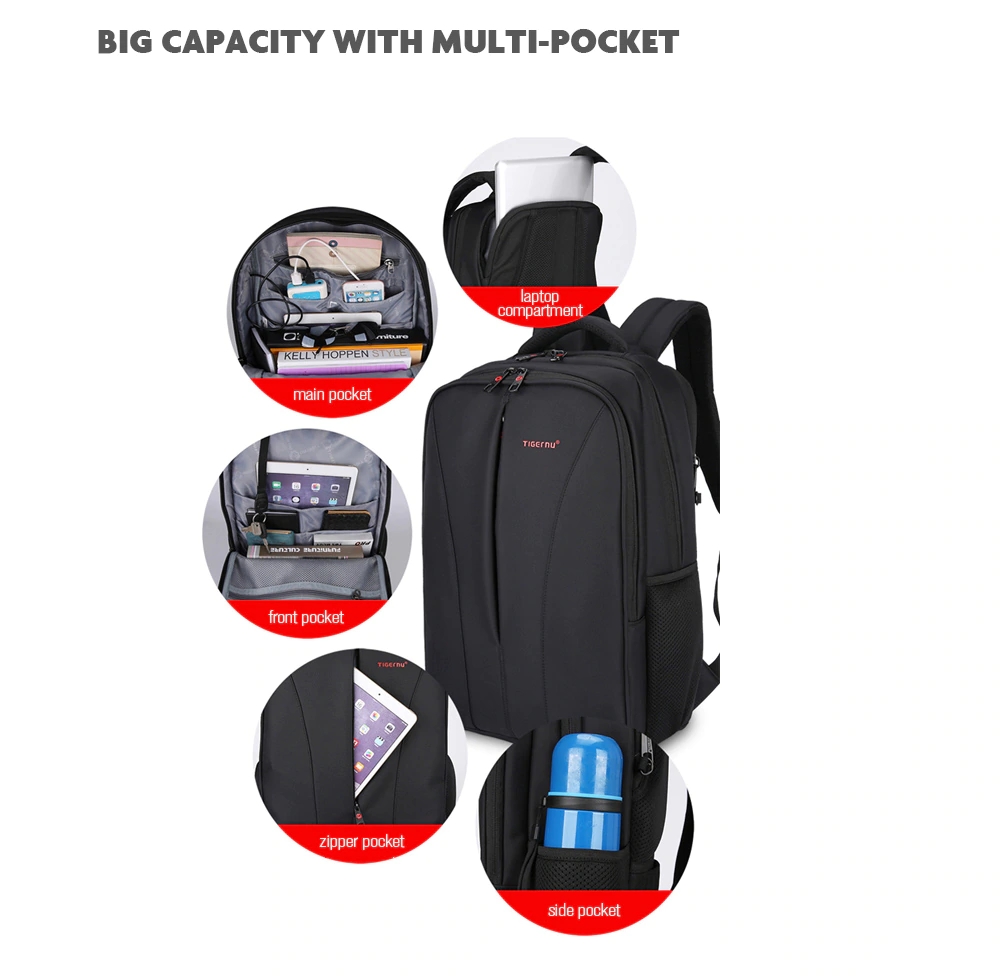 Tigernu B3220 25L Large Capacity Business Laptop Backpack Waterproof And Anti-theft With USB Charging Port For 15 Inch Laptop - Black