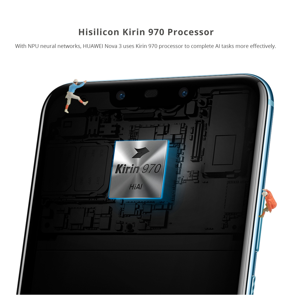 HUAWEI Nova 3 6.3 Inch FHD+ Screen 4G LTE Smartphone Kirin 970 6GB 128GB Dual 24.0MP Cameras Android 8.1 Type-C Touch ID OTG - Purple