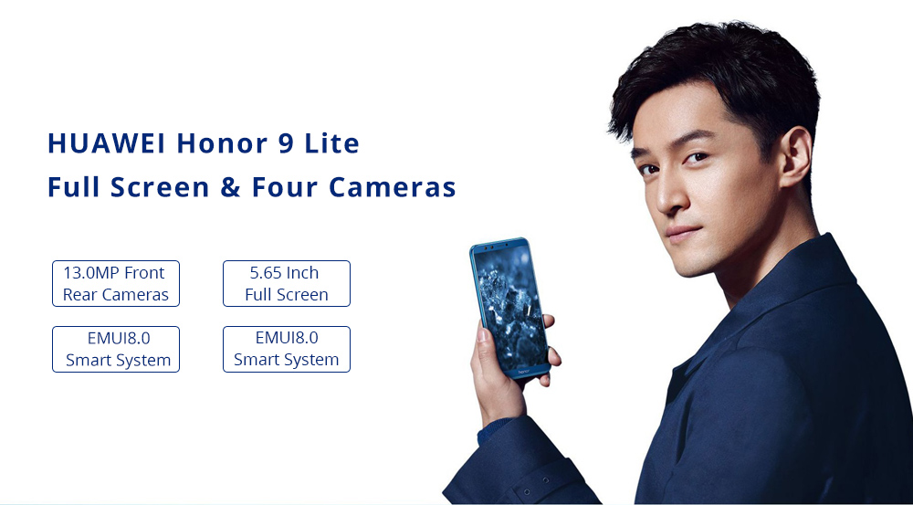 HUAWEI Honor 9 Lite 5.65 Inch Smartphone Kirin 659 3GB 32GB Dual 13MP Cameras Android 8.0 FHD+ Screen Touch ID - Black