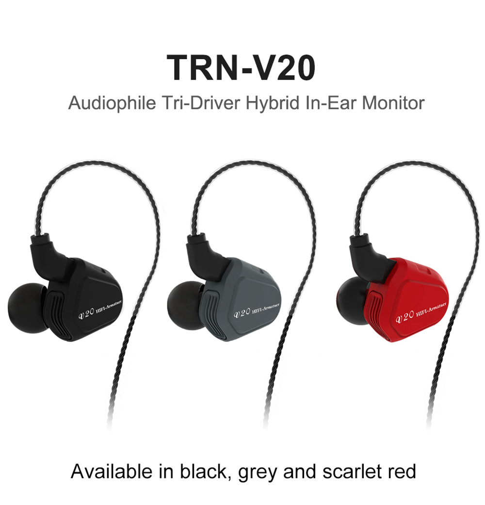 TRN V20 In-ear DD+BA Hybrid HIFI 2Pin Earphone with Microphone Line Control - Red