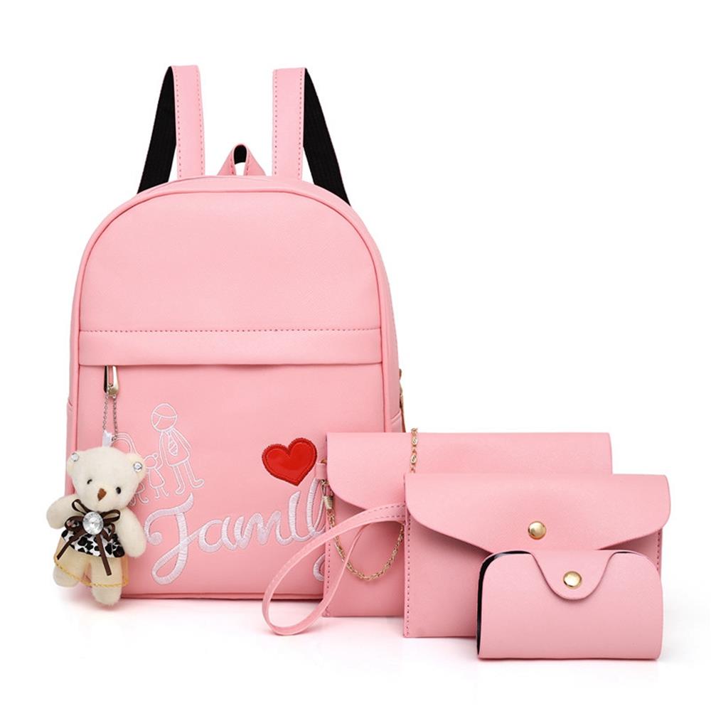 Women's Fashion Lovely Cute Family Backpack Tote Purse Satchel Bag PU Leather Handbags - Pink