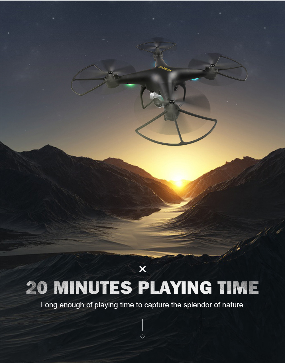 JJRC H68 BELLWETHER WiFi FPV RC Quadcopter Max Flight Time 20mins with 720P HD Camera Altitude Hold Mode RTF - Black