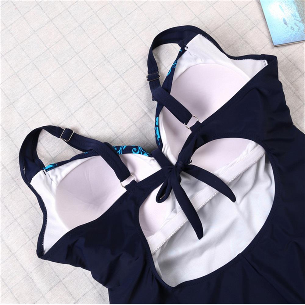 Women Sexy Fashion Comfortable Swimwear Big Size Swimsuit Plus Size 5XL - Dark Blue+White
