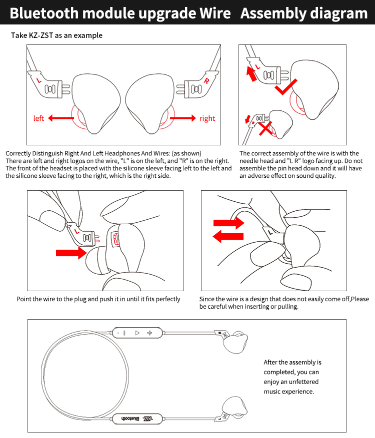 Original KZ Bluetooth Module Upgrade Cord for ZS3/ZS4/ZS5/ZS6/ZSA - Black Curved Plug