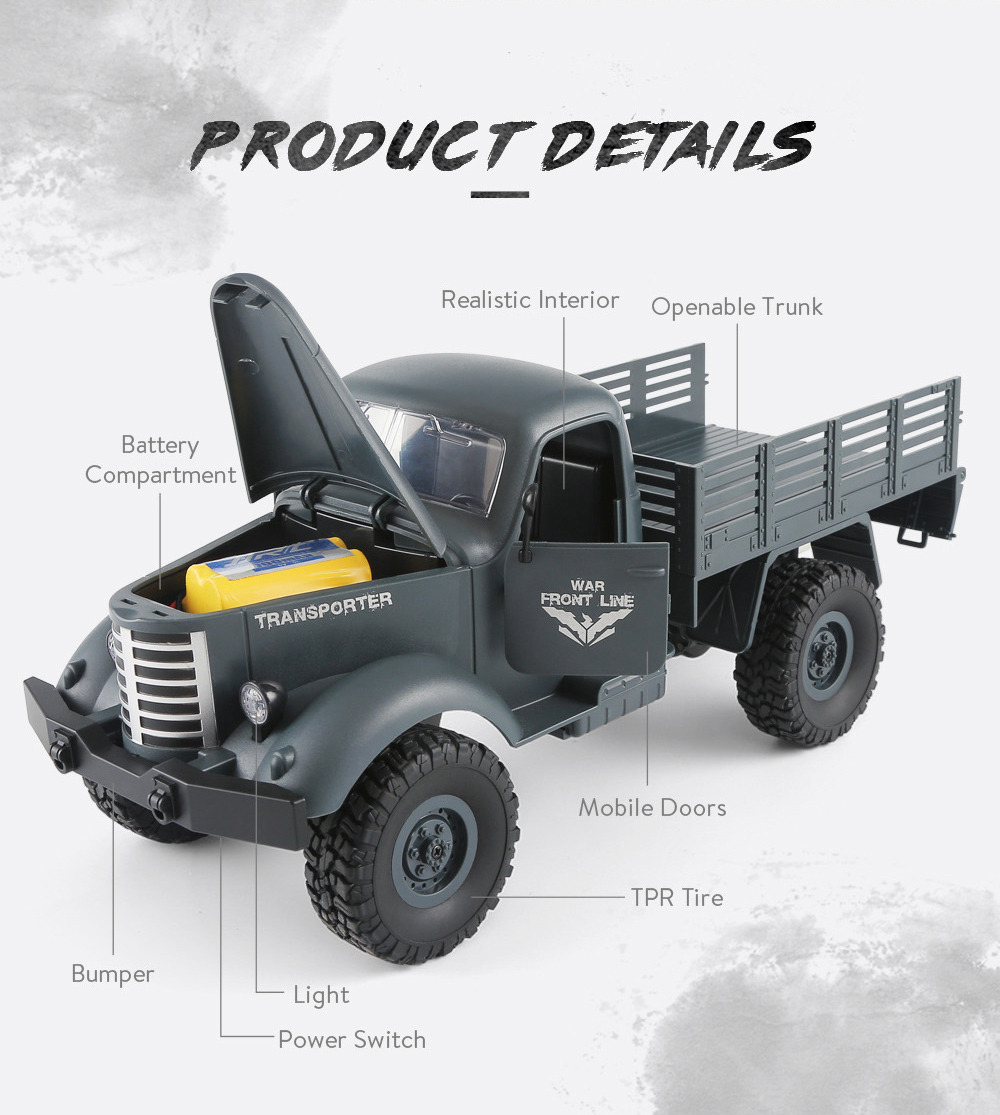 JJRC Q61 Transporter RC Car 2.4G 1:16 4WD Brushed Off-road Military Truck RTR - Army Green