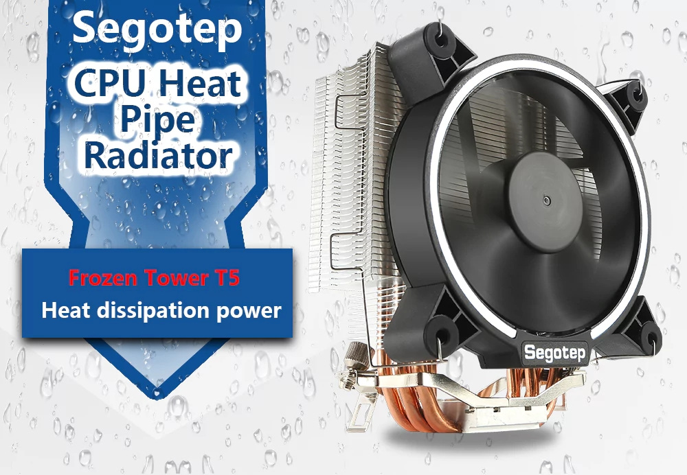 Segotep Frozen Tower T5 CPU Radiator 5 Direct Contact Heat Pipe PWM Temperature Control With LED light 7 High Strength Fans - Black