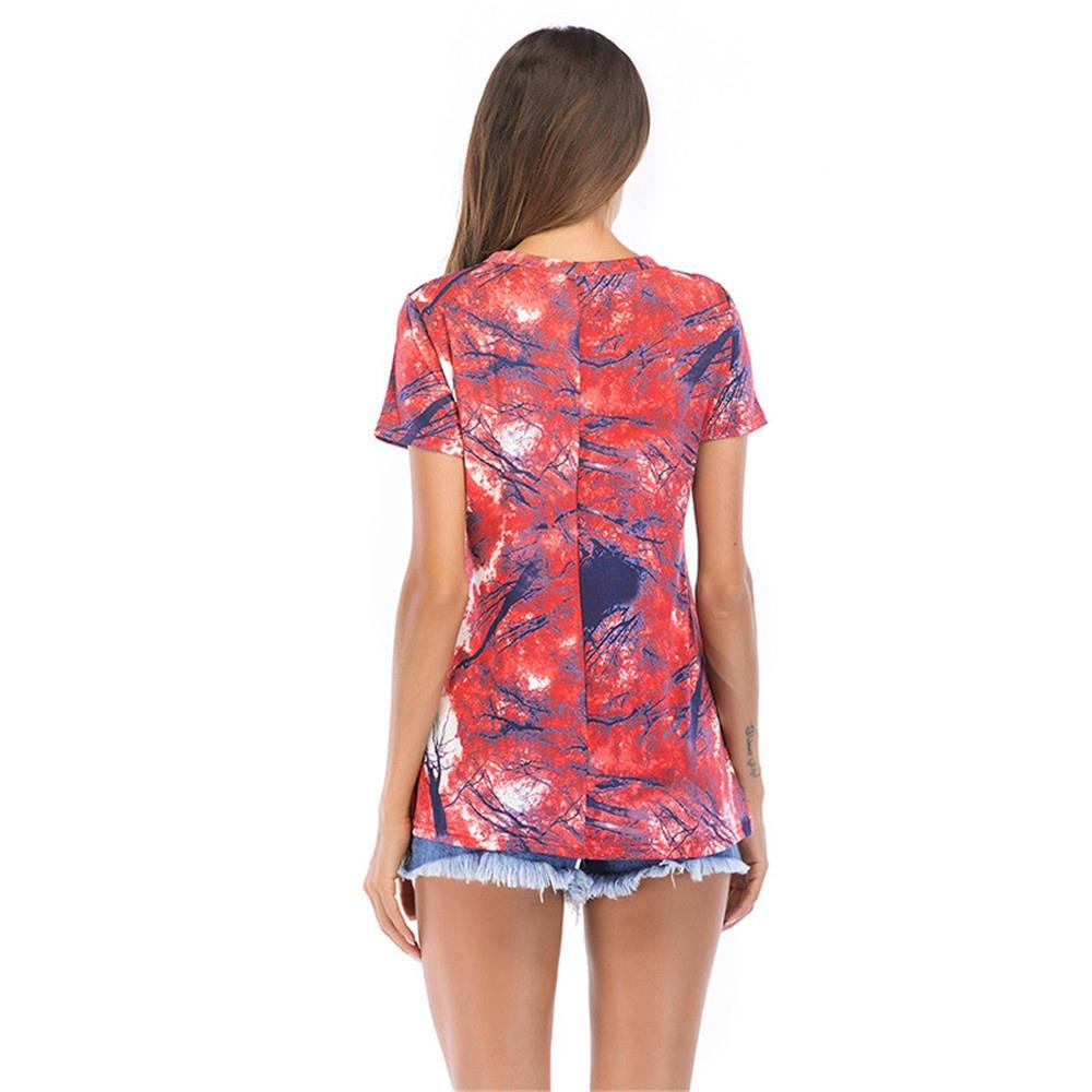 Women's Fashion Summer Sexy Loose Short Sleeve Blouse Printed Casual T-Shirt Tops Size S - Red