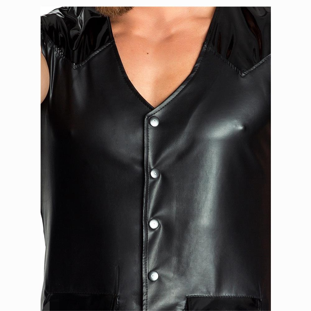 Men's Sexy Faux PU Leather Vest Underwear Nightclub Size XL - Black