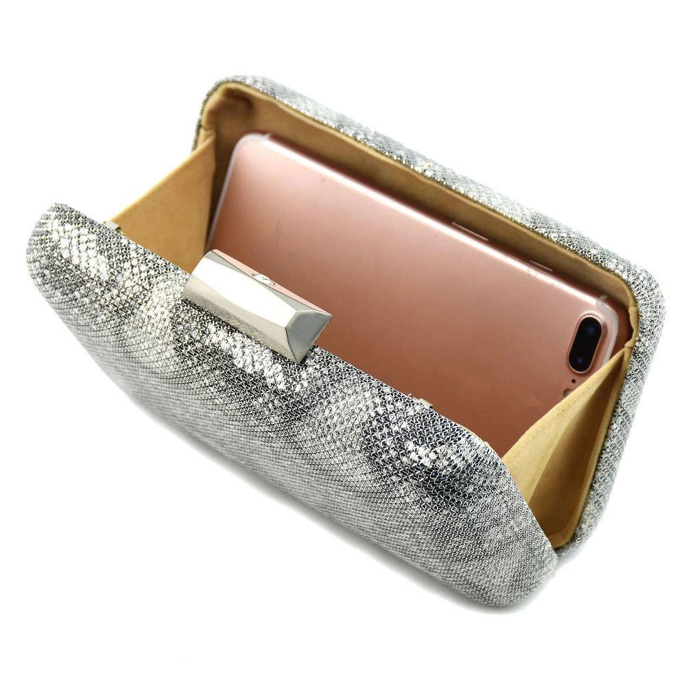 Women Satin Clutch Bag Evening Bridal Bag Wedding Fashion Prom Handbag - Silver