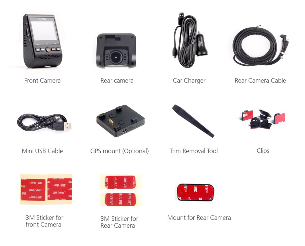 VIOFO A129 2.0 Inch HD LCD Display Dashcam Car DVR Dual Channel Dual Band Built-in WiFi 140 Degree Wide Angle Night Vision With GPS - Black