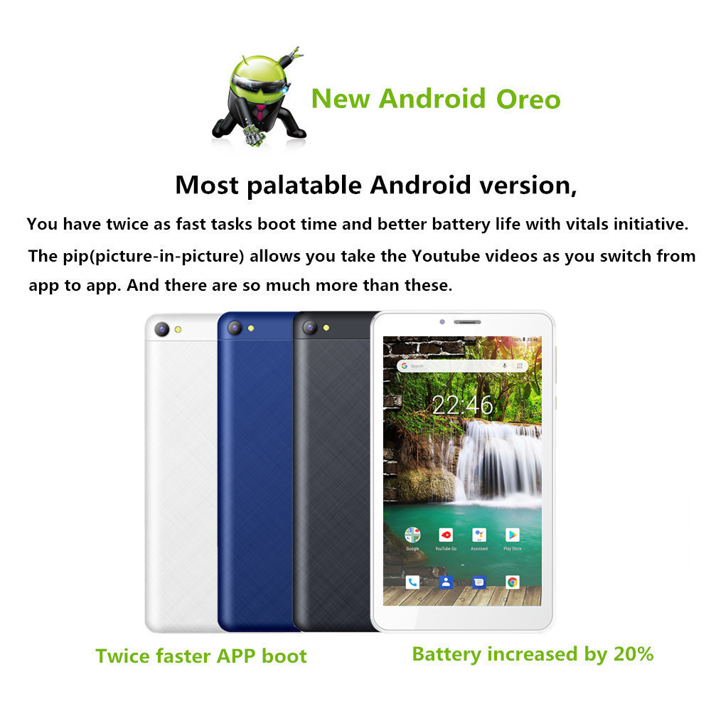 Binai V7S 3G Phablet MTK8321 Quad Core 7" IPS 1024*600 1GB RAM 16GB ROM Android 8.1 Built-in GPS Dual SIM Dual Standby - Black