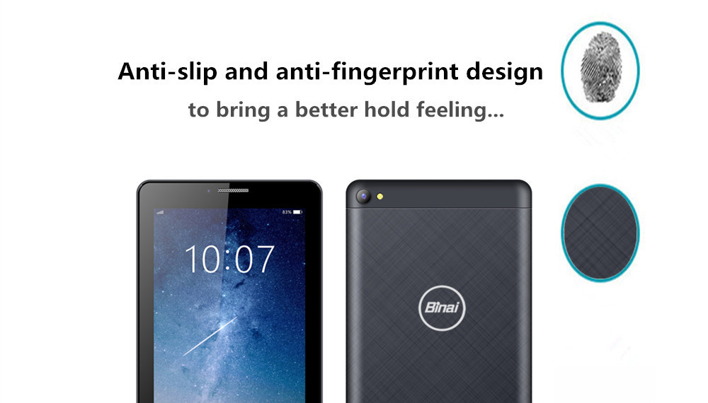 Binai V7S 3G Phablet MTK8321 Quad Core 7" IPS 1024*600 1GB RAM 16GB ROM Android 8.1 Built-in GPS Dual SIM Dual Standby - Black