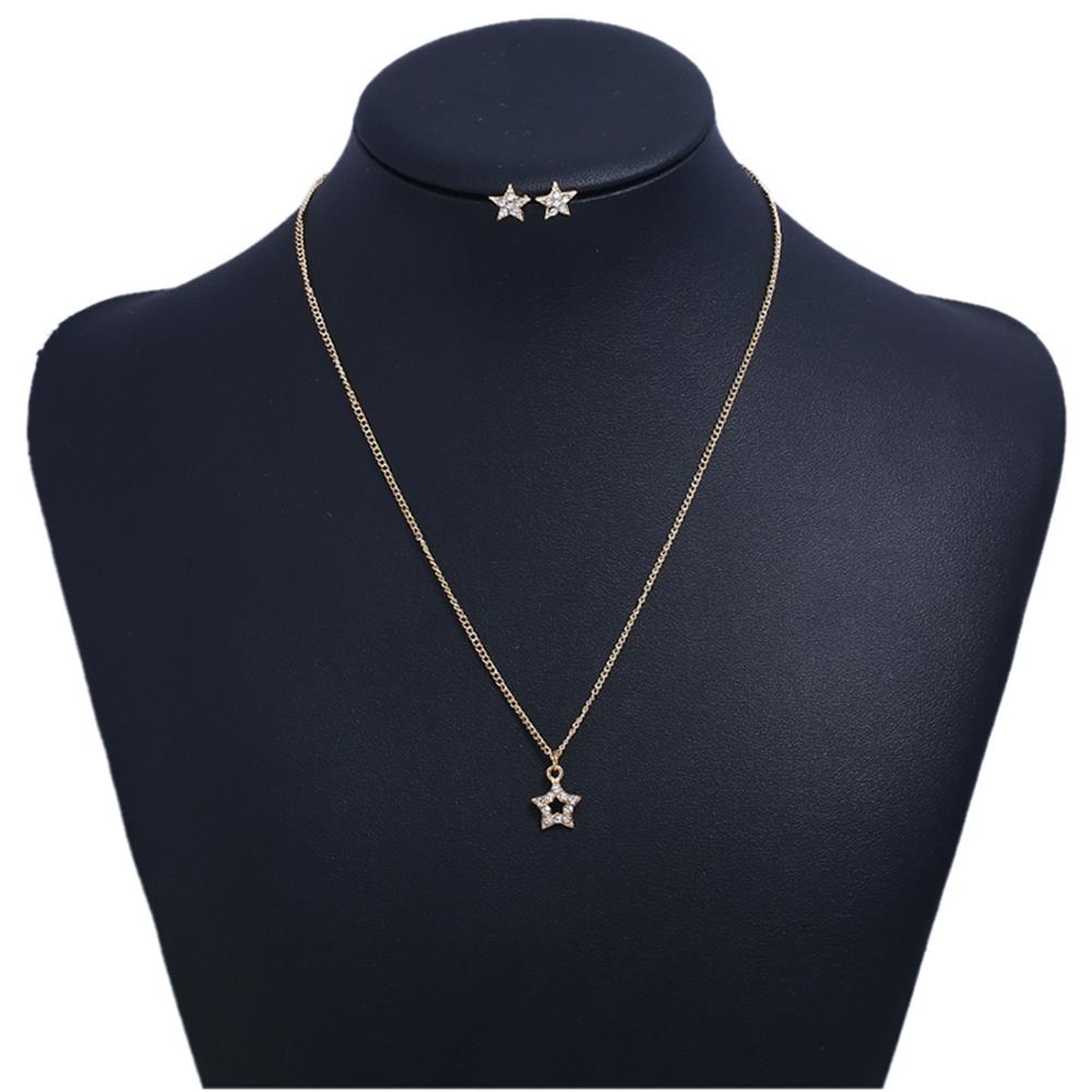 Female Stylish jewelry Star Shape Earrings for Women Pendant Set - Gold