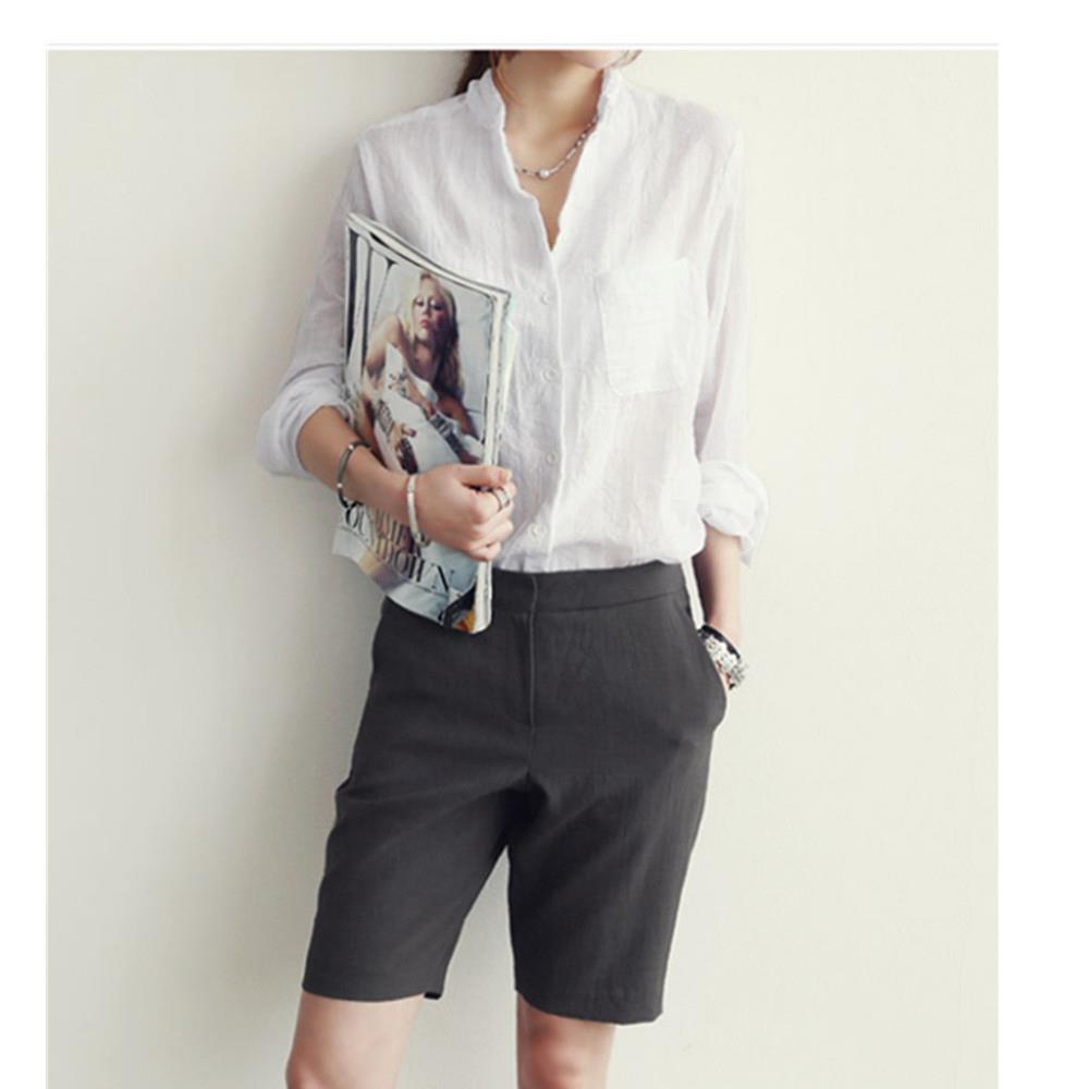 New Fashion Women Cotton Long Sleeved Solid Casual Loose Shirt Size S - White