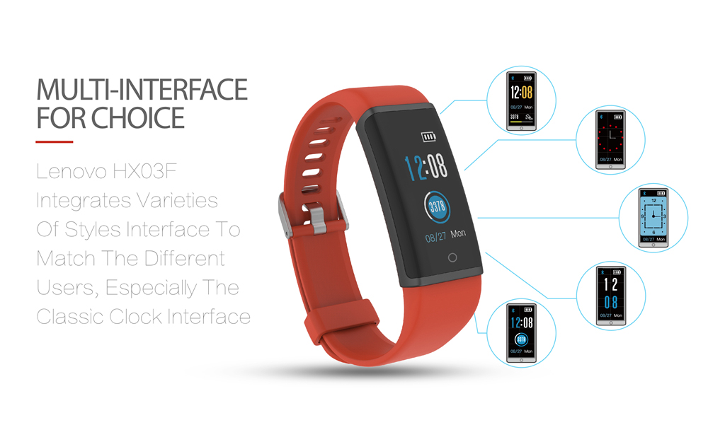 Lenovo HX03F Bluetooth 4.2 Smart Bracelet 0.96" Color Screen IP68 Heart Rate Moniter Pedometer Fitness Tracker For Android iOS - Black