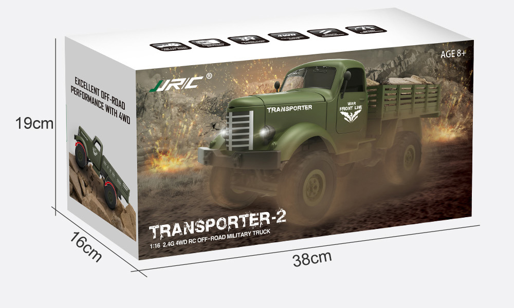 JJRC Q60 Transporter RC Car 2.4G 1:16 6WD Brushed Off-road Military Truck RTR - Army Green