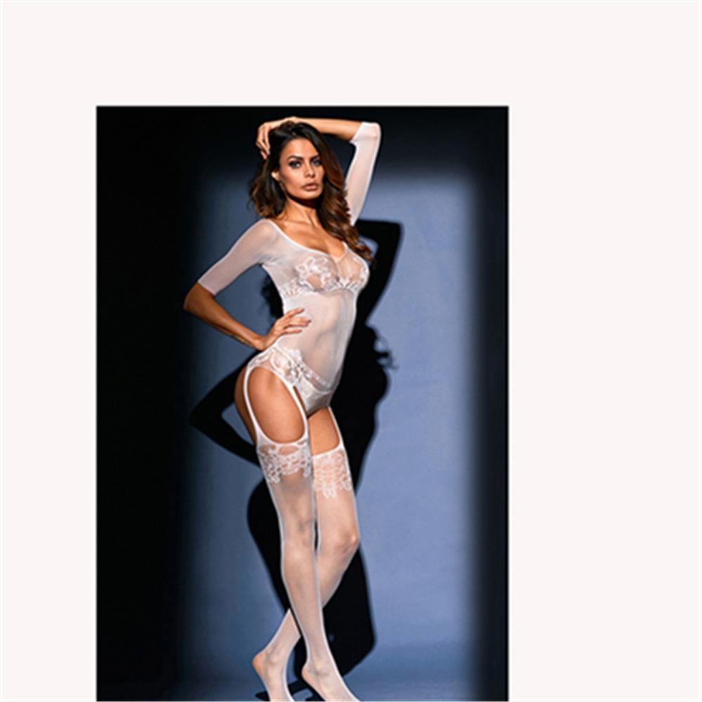 Sheer Lace Mesh Teddy Garter Bodystocking Lingerie Size S - White