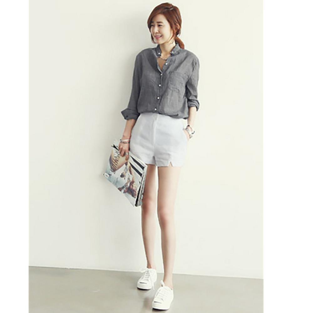 New Fashion Women Cotton Long Sleeved Solid Casual Loose Shirt Size M - Gray
