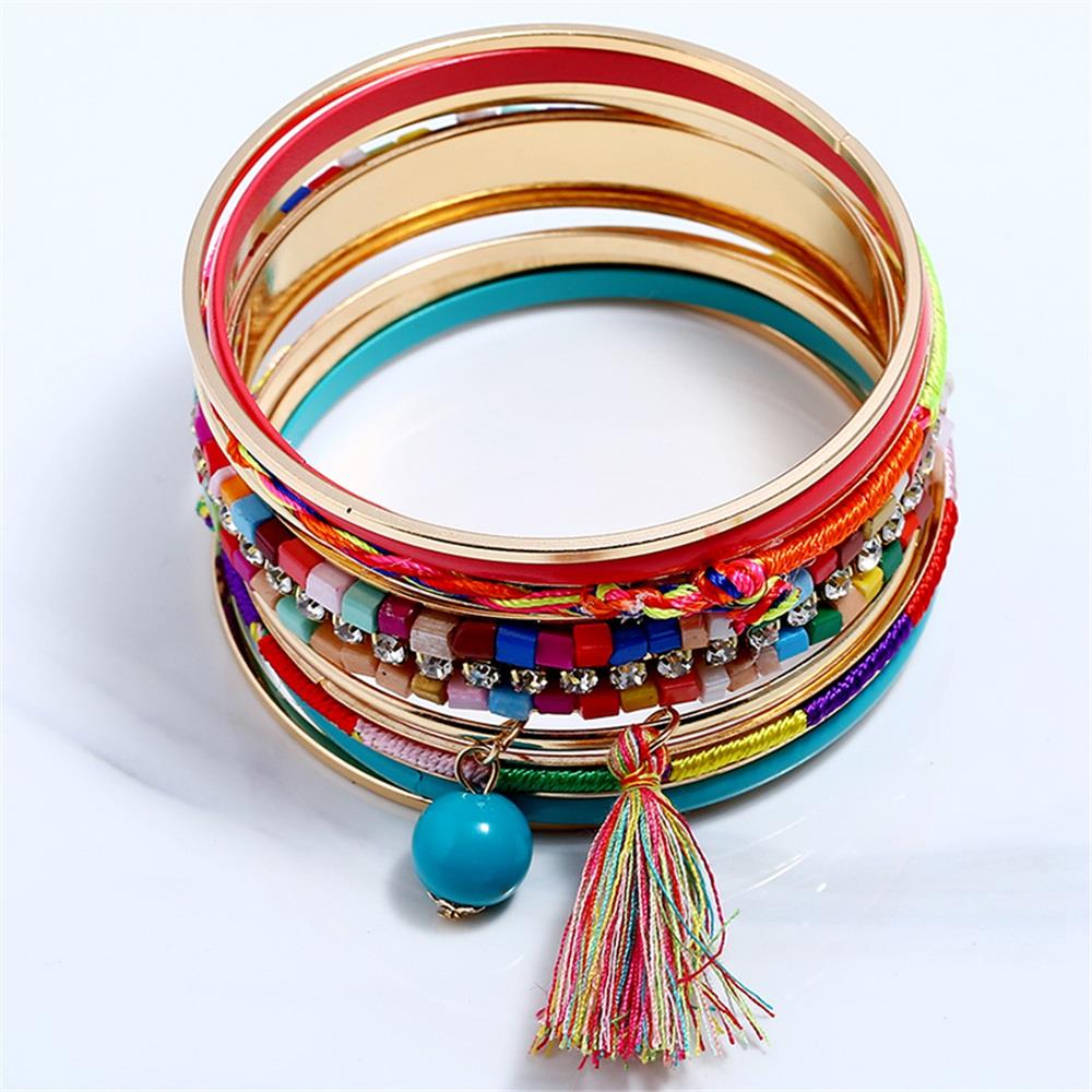 Women's Fashion Beautiful Stylish Jewelry Metal Acrylic-studded Tassel Bracelets - Multied Colour