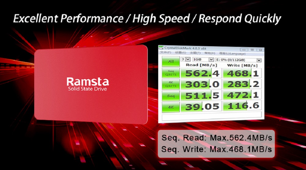 Ramsta S800 480GB SATA3 High Speed SSD Solid State Drive Hard Disk 2.5 Inch - Red